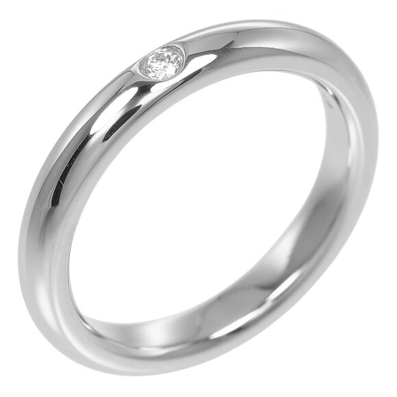 TIFFANY&Co. Stacking band Ring Pt950Platinum/diamond #3.9(US Size) 5g Women - Picture 1 of 10